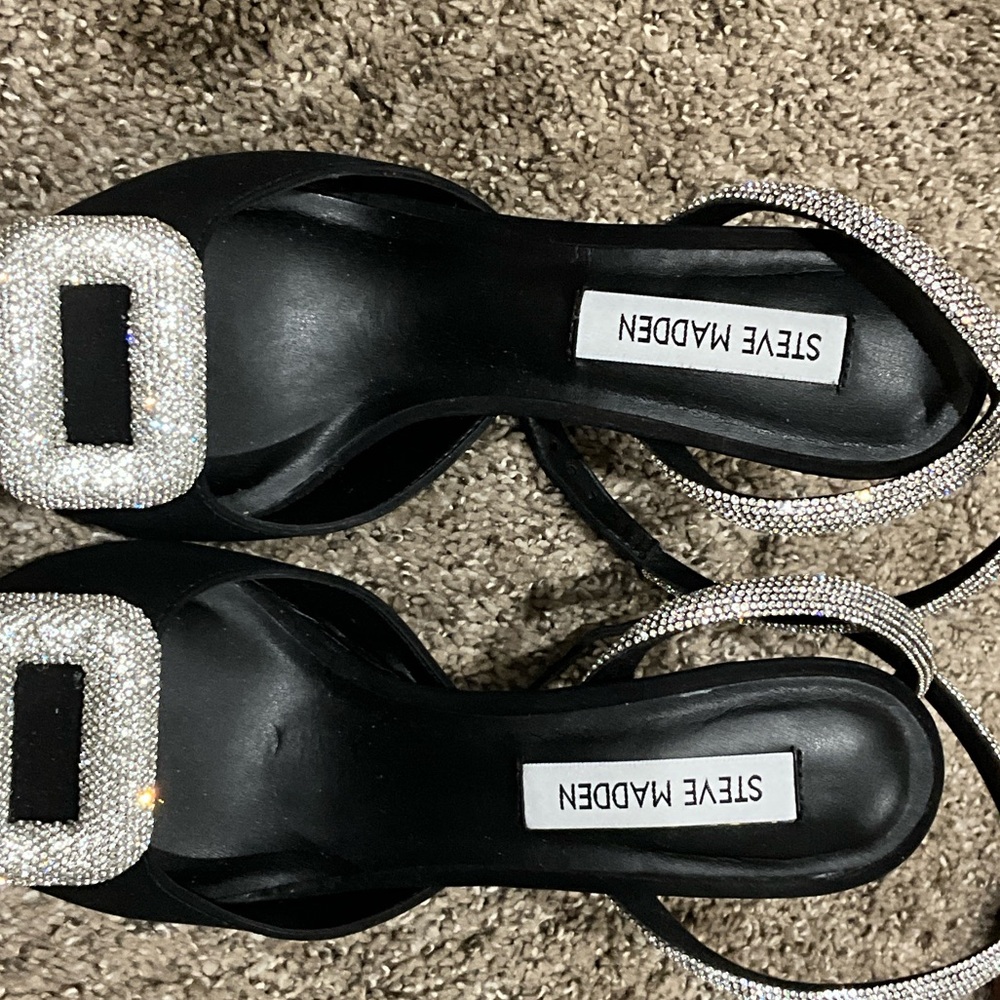 Steve Madden Black Heels with Silver Rhinestone Buckles
